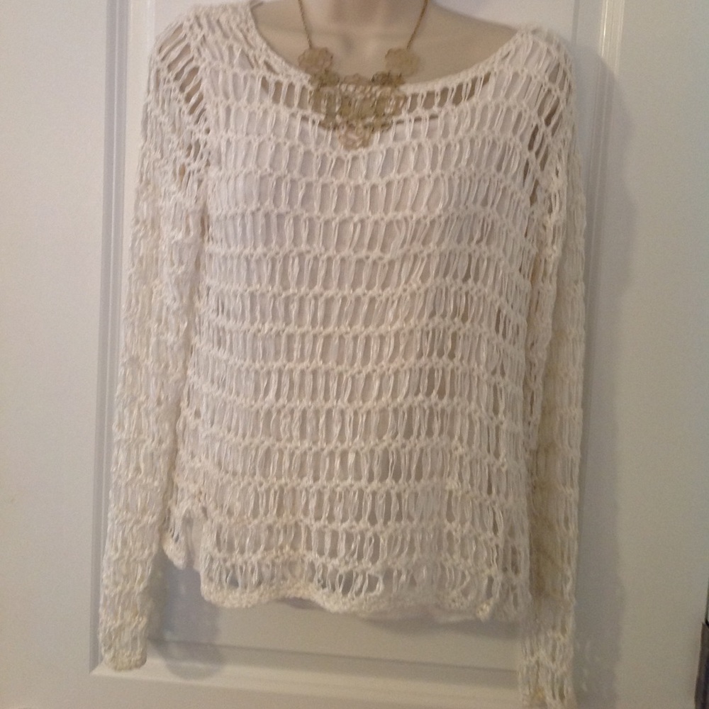 White cut out sweater